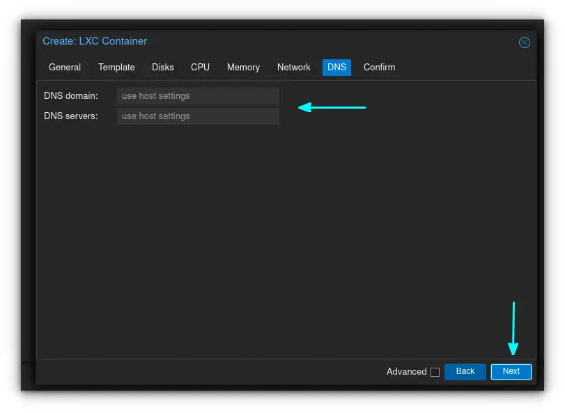 Enter values if you have some specific DNS Servers that you want to use. If not, ProxMox will use settings of your host server