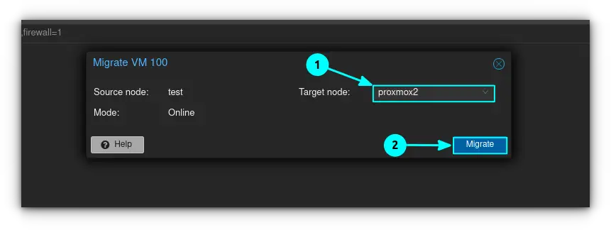 Select the node you want to move the VM storage to and click "Migrate"