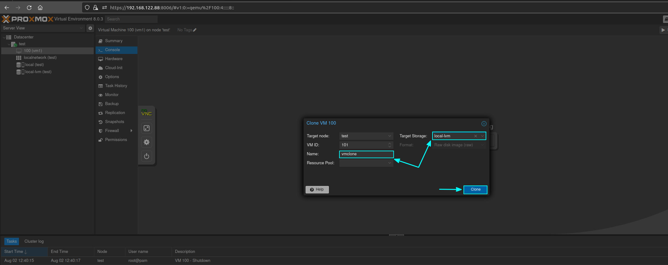 Cloning a VM in Proxmox