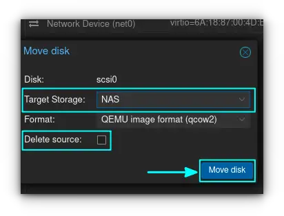 Select the new storage device on target storage option and delete the source if desired. Now, click on "Move Disk" button