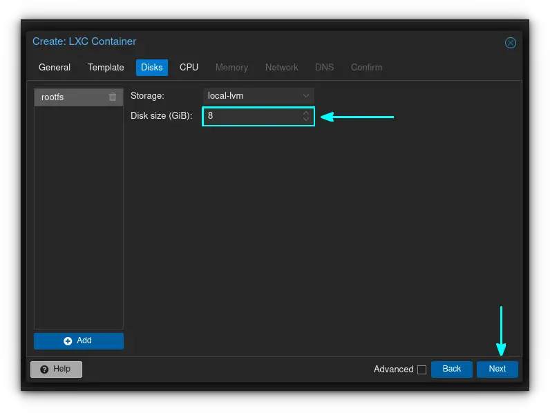 Set the virtual hard disk size to 8 GiB or whatever your system can safely afford