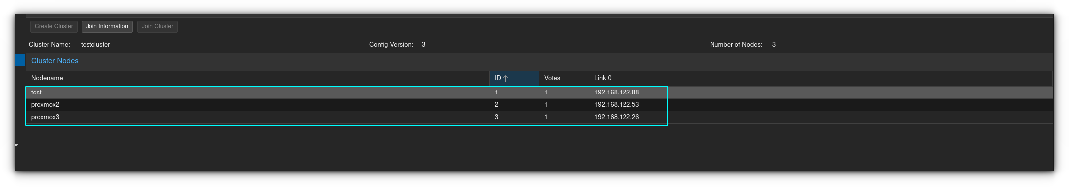 Once the third node is created, all the three nodes are listed