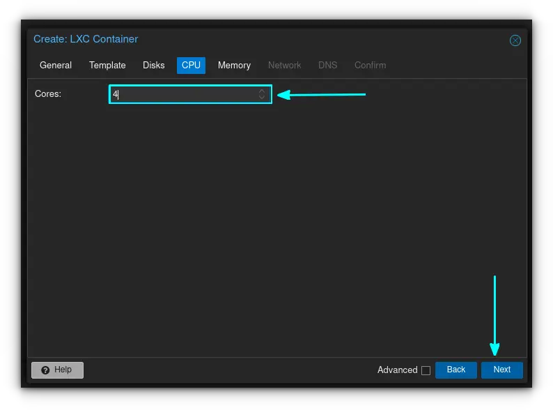 On the CPU tab, set the number of CPU cores you can give. Here, it is given 4 cores