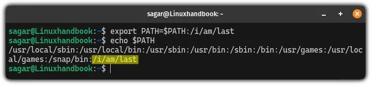 add path at the end of the $PATH variable in Linux