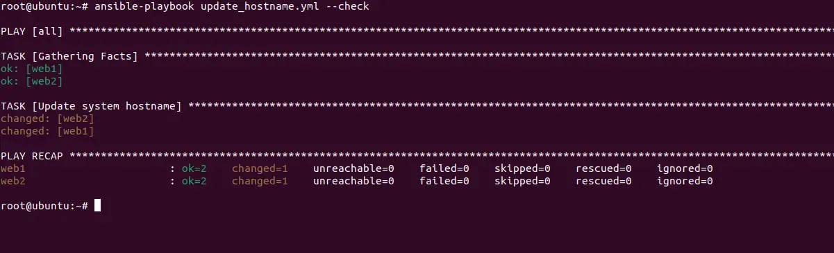 Update system hostname with Ansible dry run