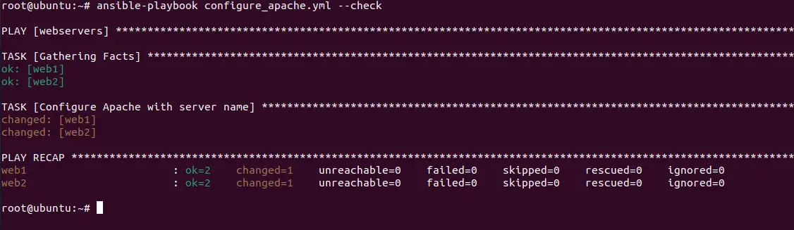 Configure Apache in test mode with Ansible dry run