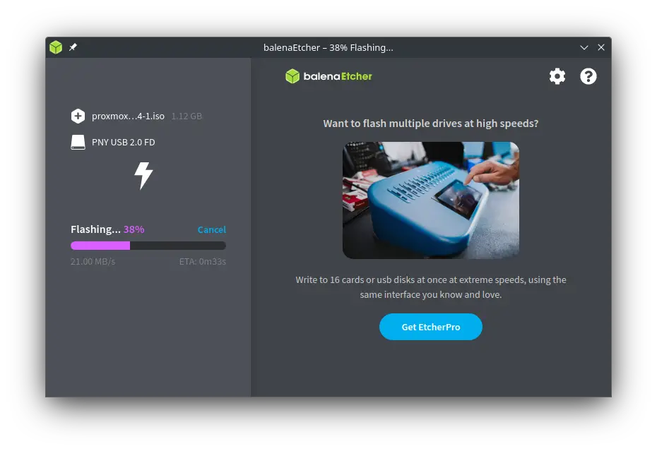 Creating proxmox USB with Etcher