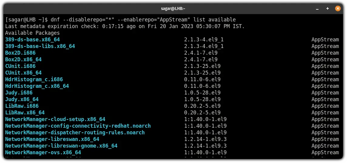 check availabe packages in specific repository in rocky linux