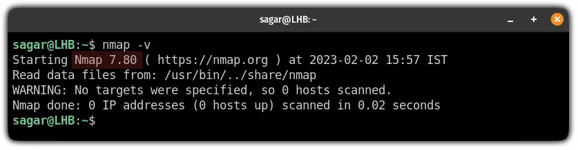 check installed version of nmap on linux