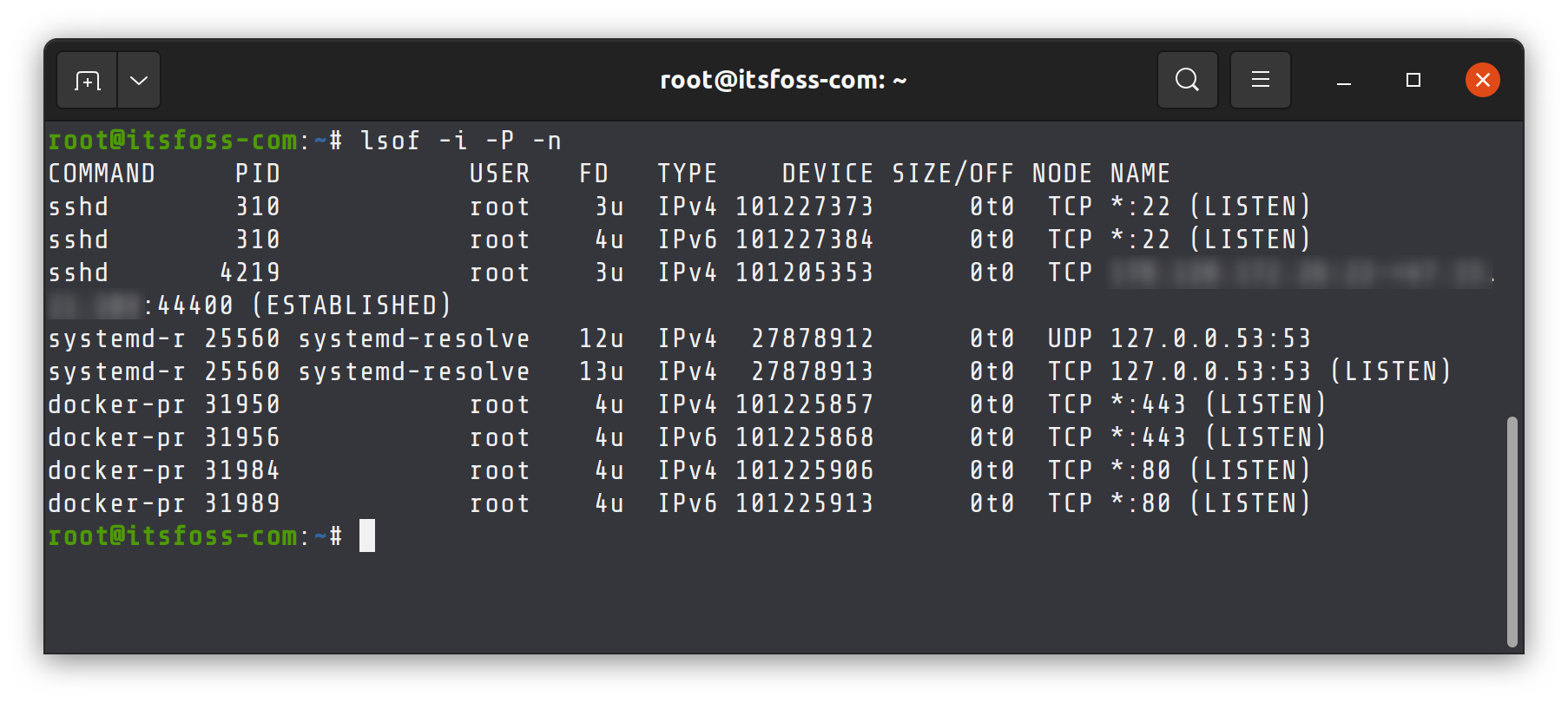 Checking open ports in Linux