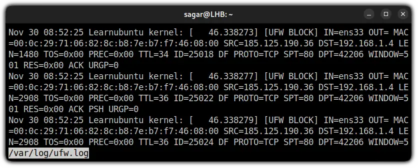 check UFW firewall logs in linux