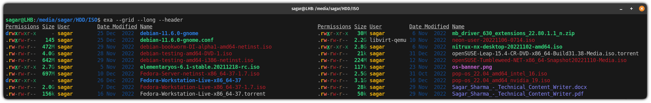 combine long and grid view using the exa command