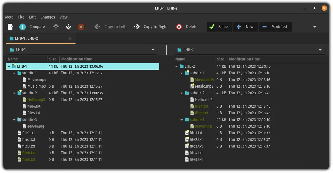 compare directories using meld