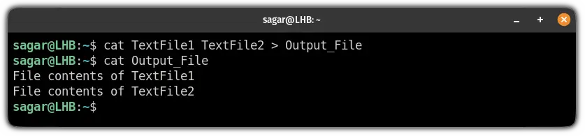 Concatenate and save file contents to a new file using cat command in linux