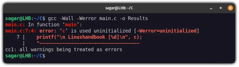 Convert warnings into errors in GCC compiler