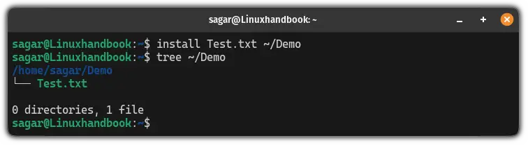 Copy files using the install command in Linux