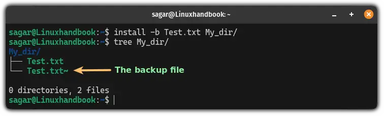 Create a backup using the install command in Linux