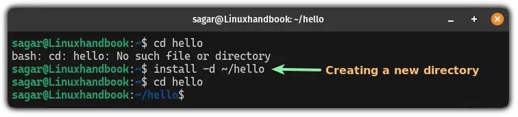 Create a new directory using the install command