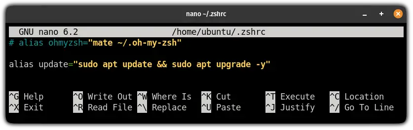 create alias for auto update and upgrade on zsh