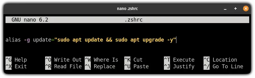 create global alias in ZSH