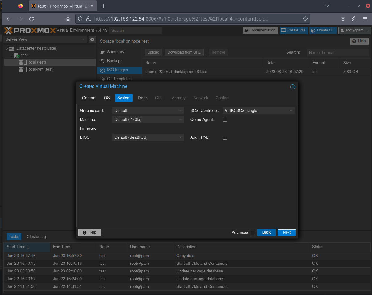 Creating VM in Proxmox