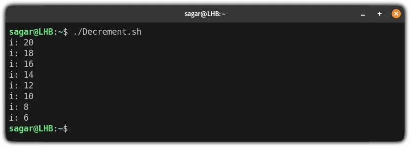 decrement value in bash using the let in bash script