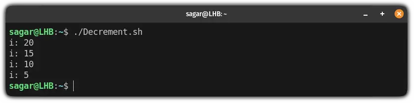 Decrement value using -+ operator in bash