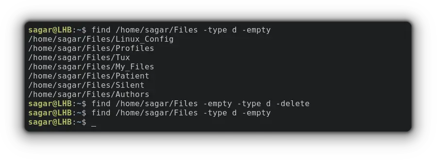 Delete empty directories using find command