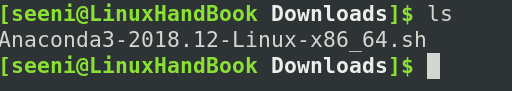 Directory listing showing anaconda installer which is just .sh script file