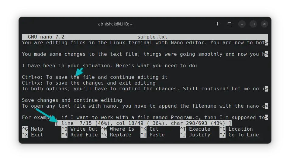 Display current line numbers in Nano editor