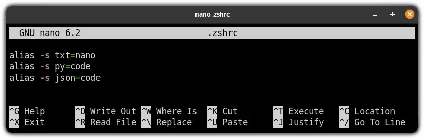 enable suffix alias in ZSH