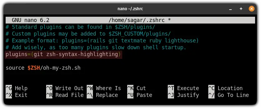 enable syntax highlighting in ZSH using the oh my zsh