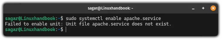 Failed to enable unit: Unit file apache.service does not exist.