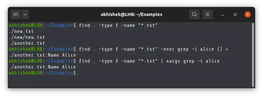 Find and grep example