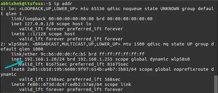 Display IP address in Linux