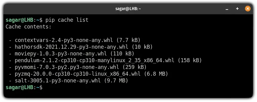 find out the cache of the individual pip packages 