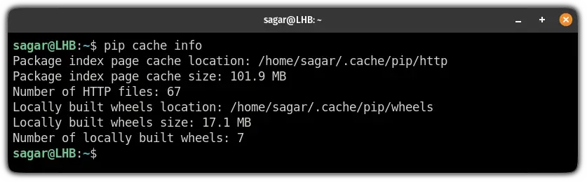 find the size of pip cache