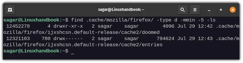 Find modified directories in last n minutes