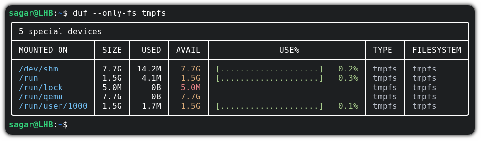 look for specific filesystem usage in Linux