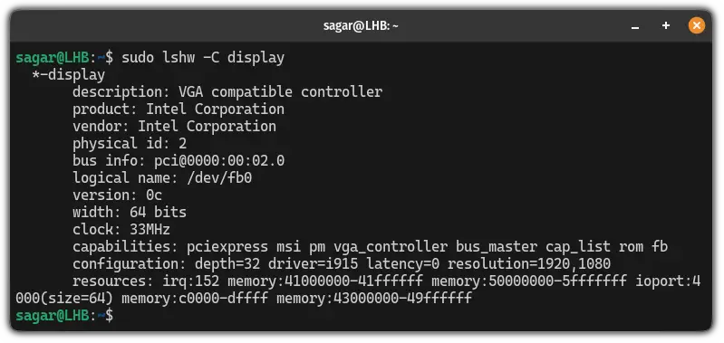 get the graphics card info using the lshw command in Linux