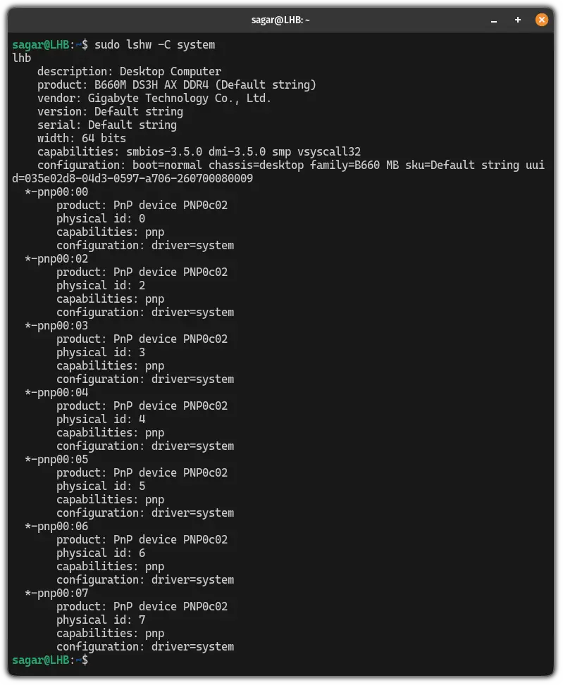 get the system information using the lshw command in Linux