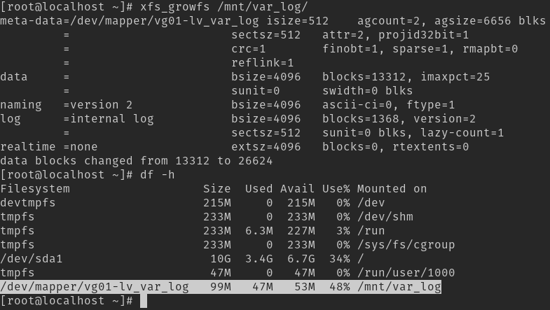 xfs_growfs command to grow file size