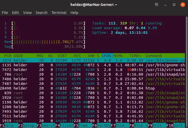 htop is an interactive tool for checking system info including memory usage in Linux