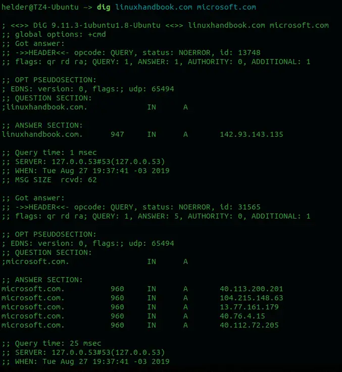 dig multiple domains