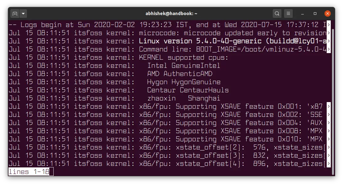 journalctl kernel logs