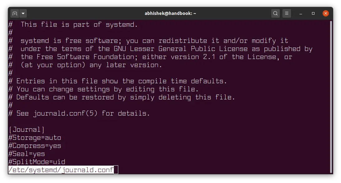 journald logs config settings