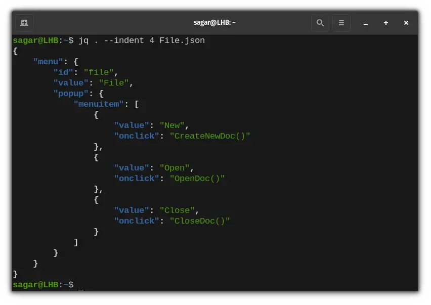 customize the spacing behaviour while printing pretty JSON files in linux