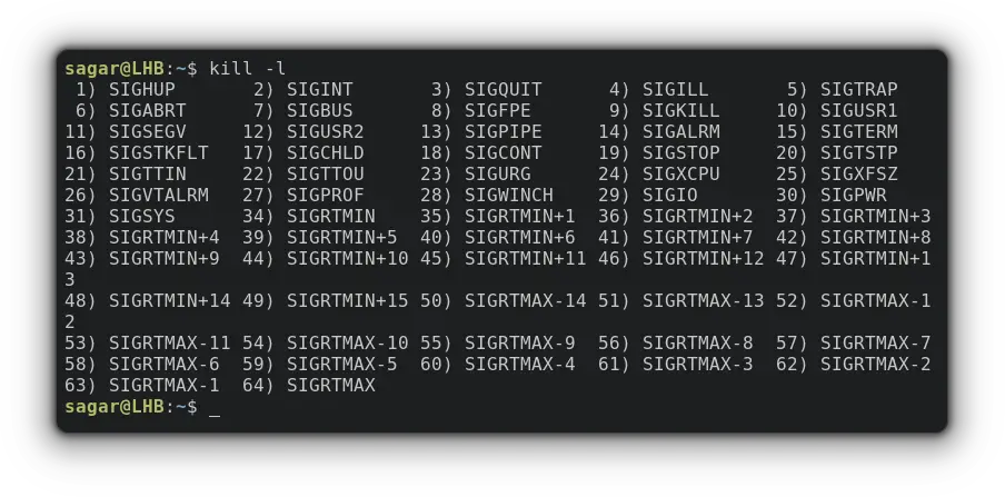 signals that can be paired with kill command