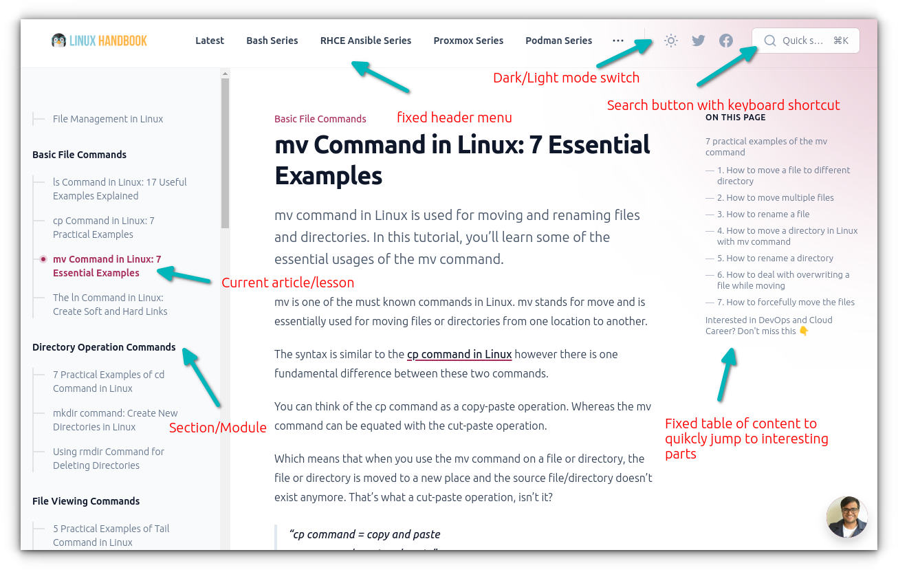 Linux Handbook website design