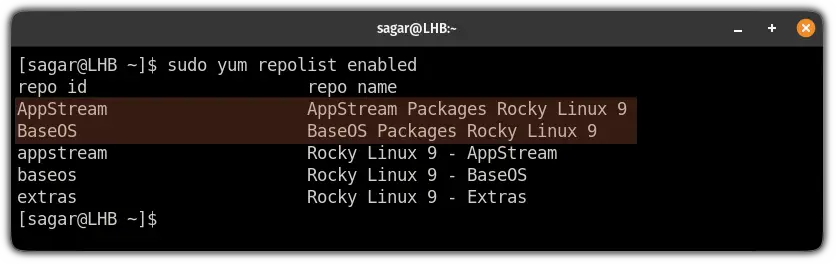 list enabled repositories in rocky linux